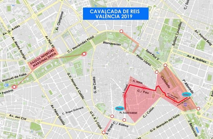 Cortes de tráfico para la Cabalgata de Reyes de Valencia
