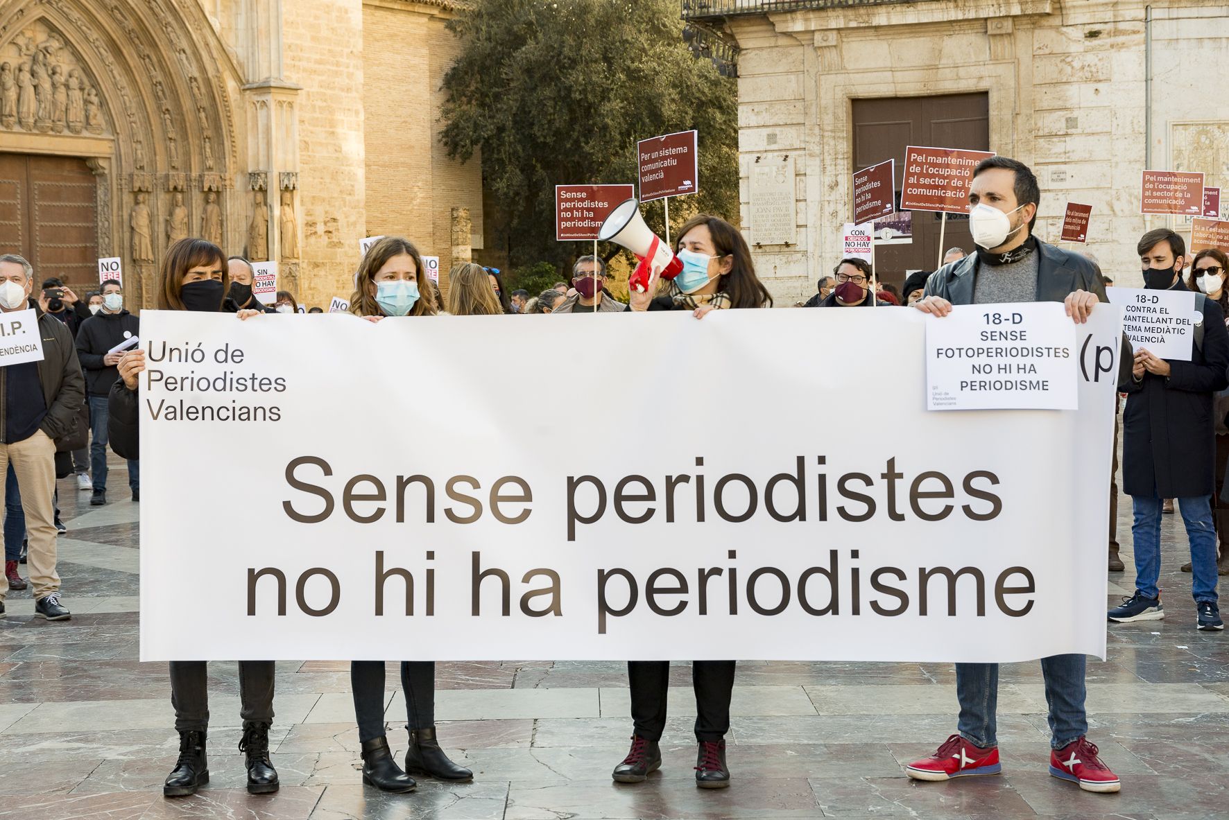 Manifestación llevada a cabo en València en 2020 a favor del oficio periodístico. Foto: Xisco Navarro. Manifestación llevada a cabo en València en 2020 a favor del oficio periodístico. Foto: Xisco Navarro.