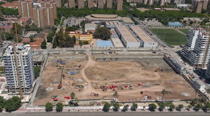Vista aérea de las obras de Casal España Arena de València
