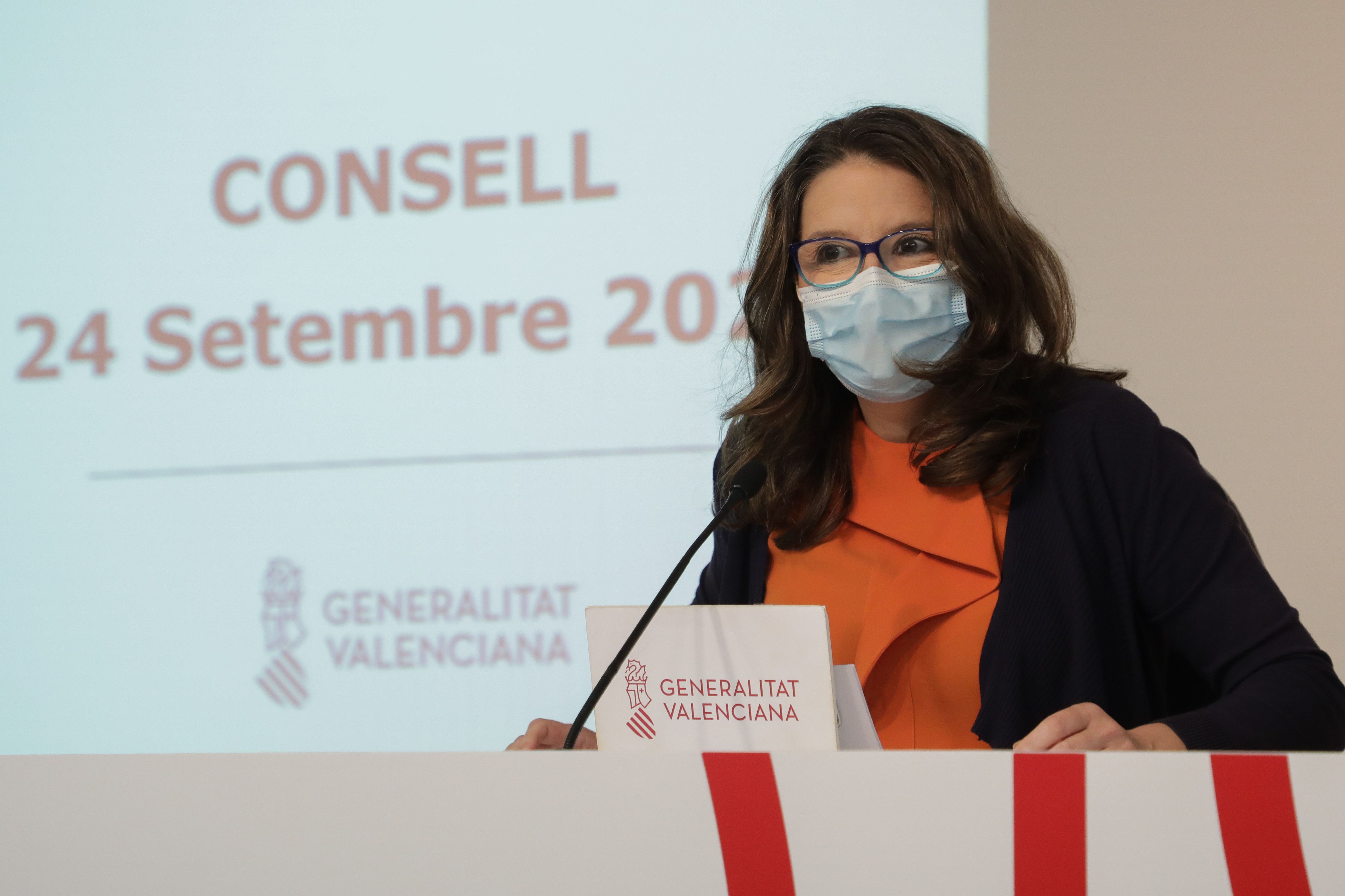 Monica Oltra en la roda de premsa del Consell