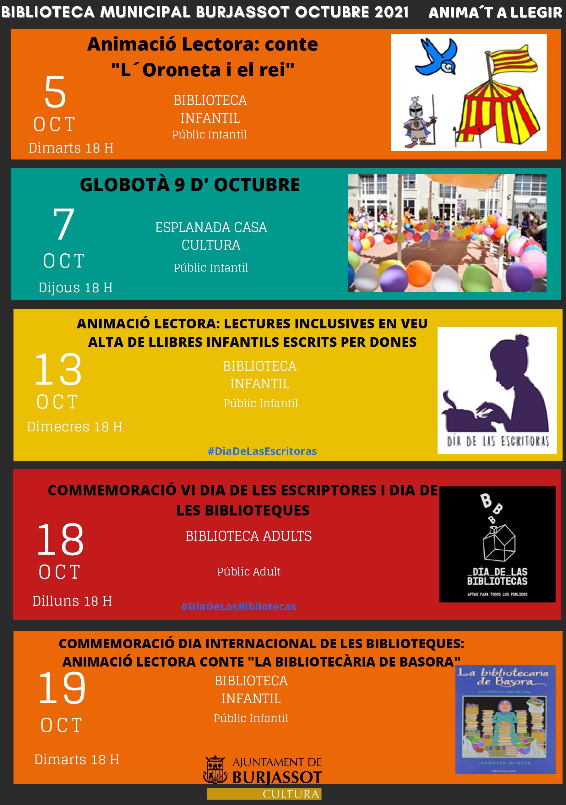 Programació de les Biblioteques de Burjassort per a octubre 2021