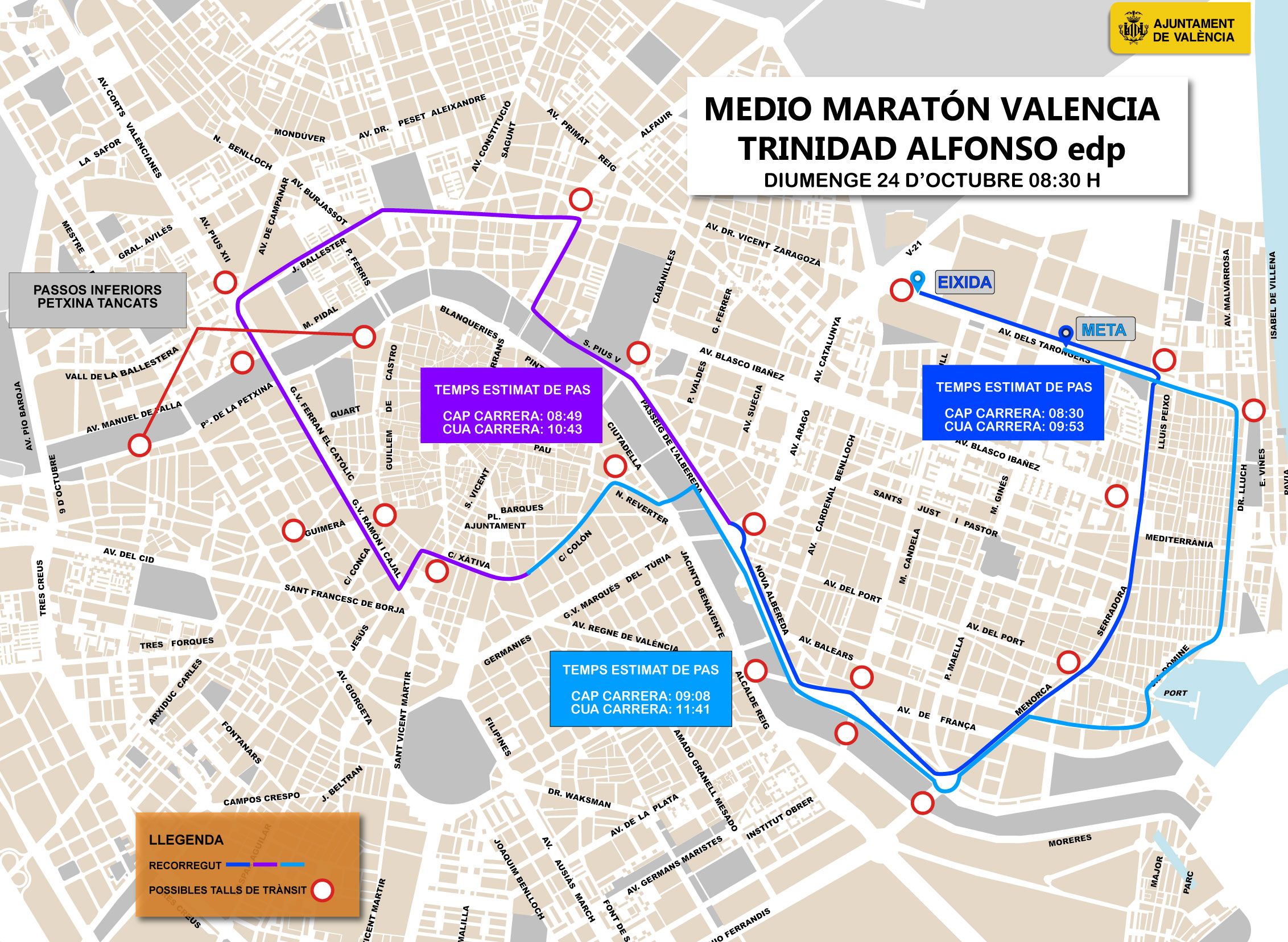 Calles cortadas por la Media Maratón València 2021