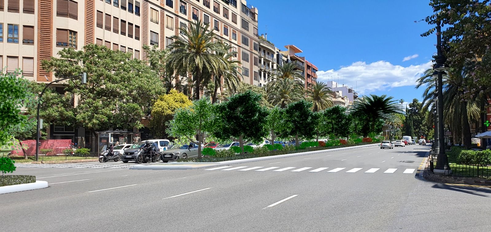 Simulación de la mediana en Gran Vía Germanías 