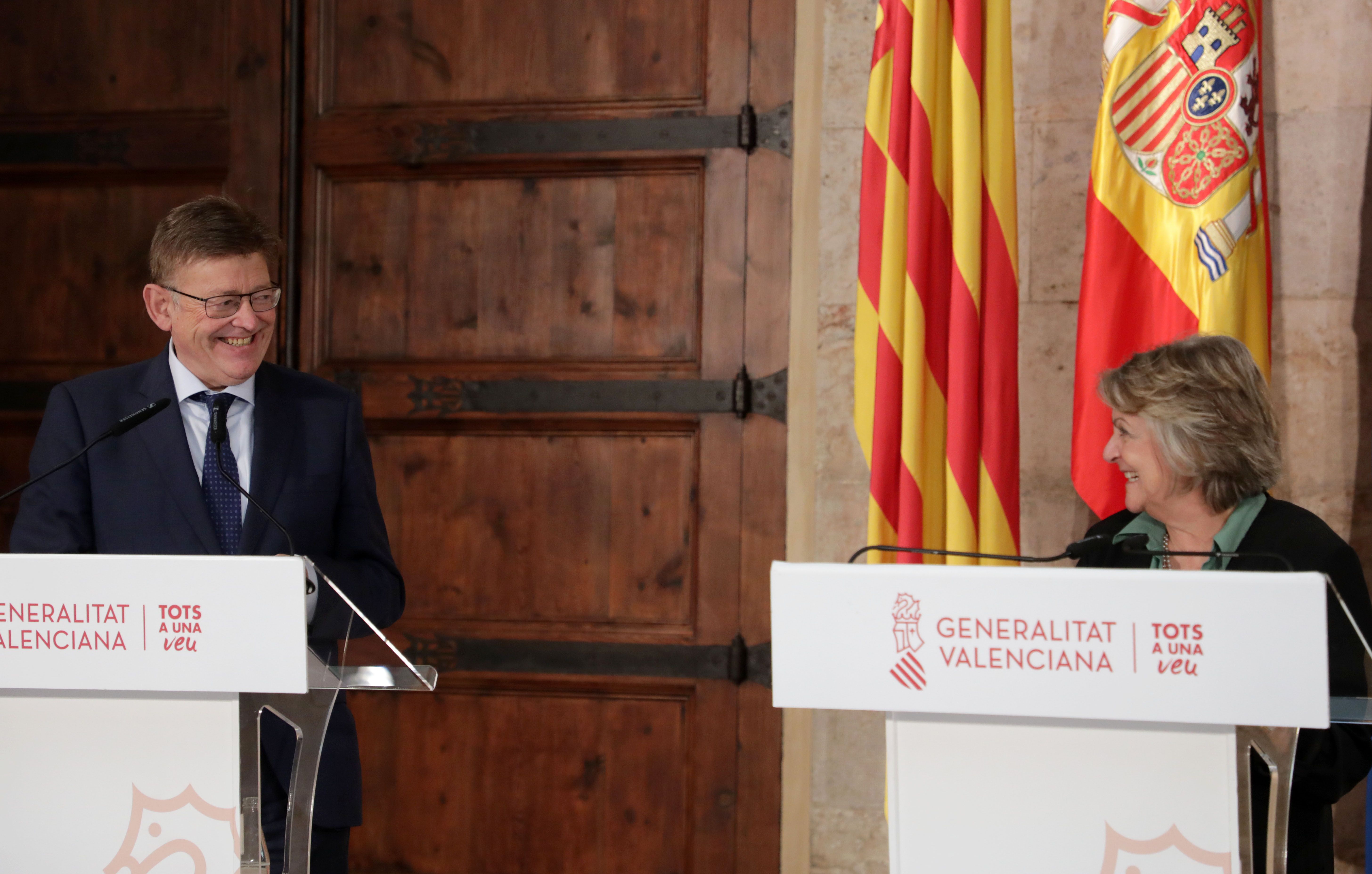 El president de la Generalitat, Ximo Puig, i la comissària europea de Cohesió i Reformes, Elisa Ferreira