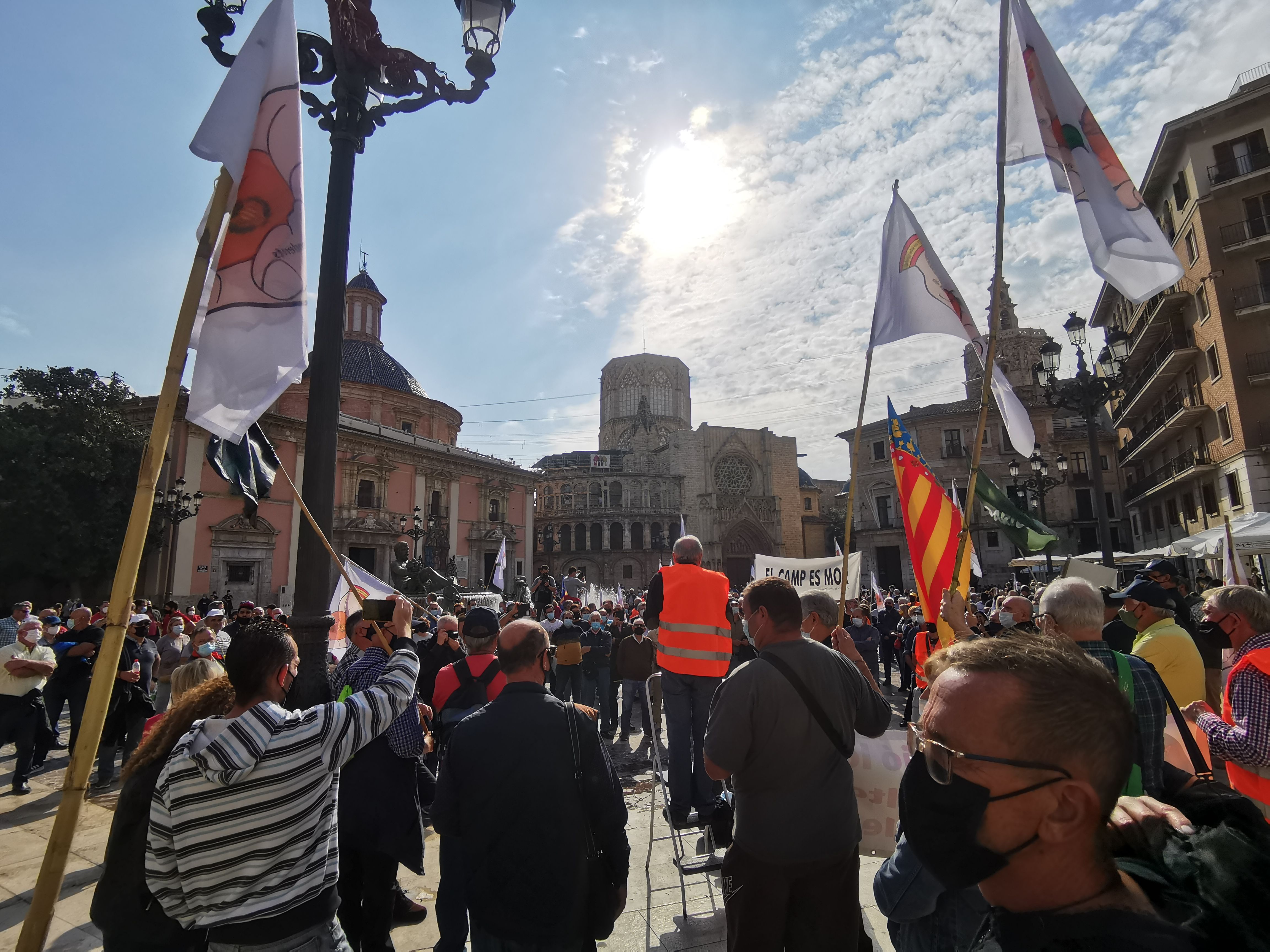 Manifestación de labradores y agricultores en la plaza de la Virgen de València