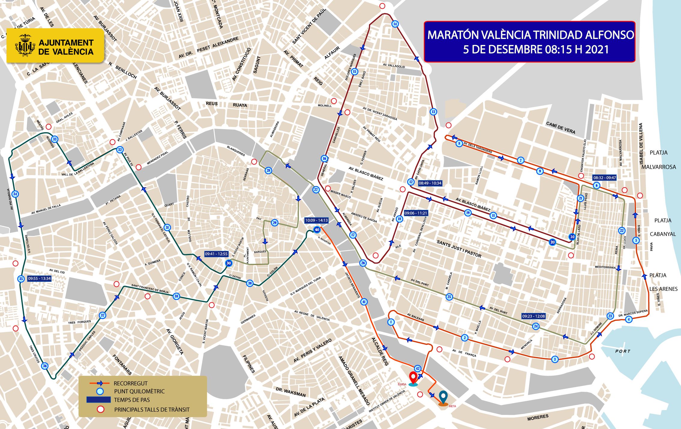Plànol de l'itinerari de la Marató de València