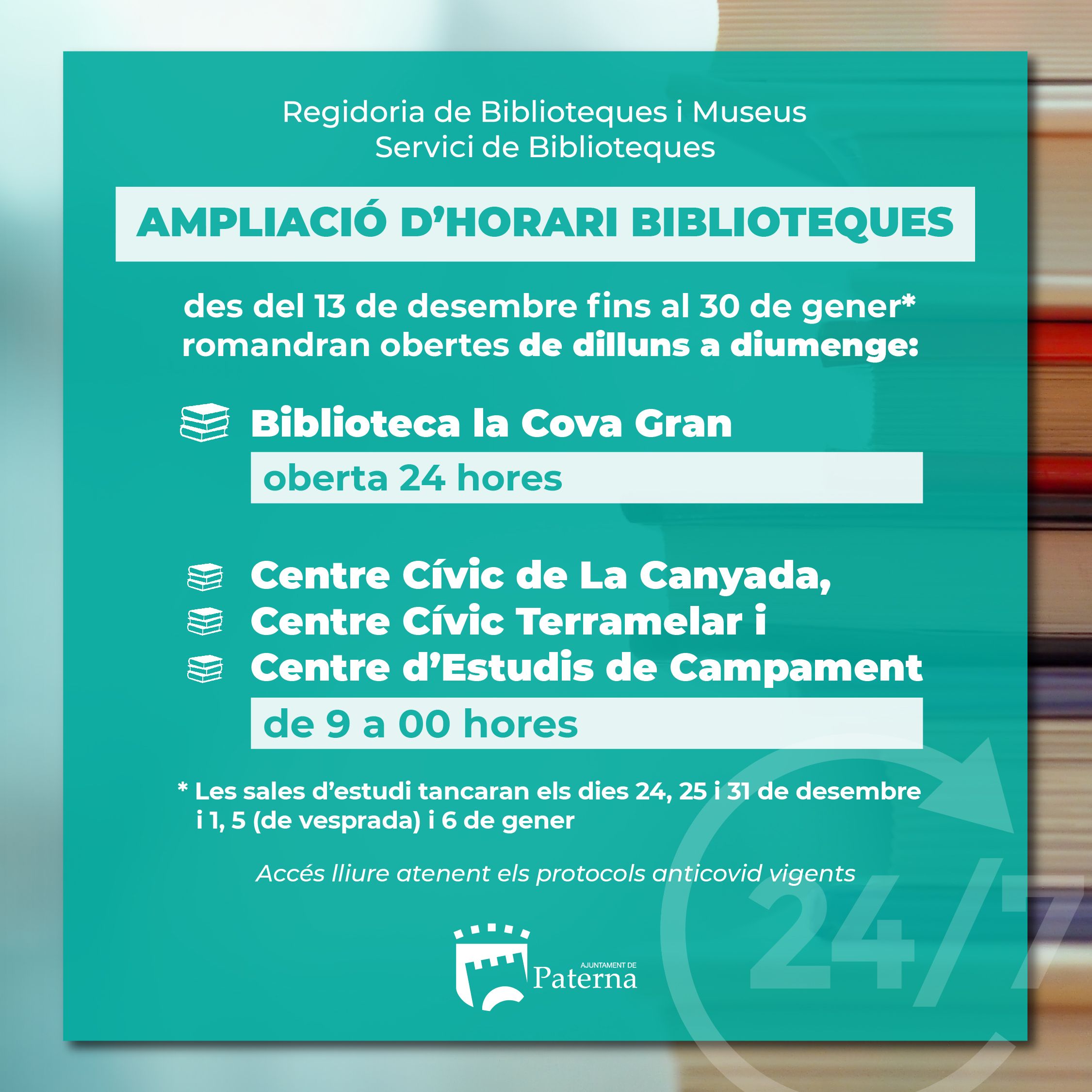 Horaris especials de les biblioteques de Paterna