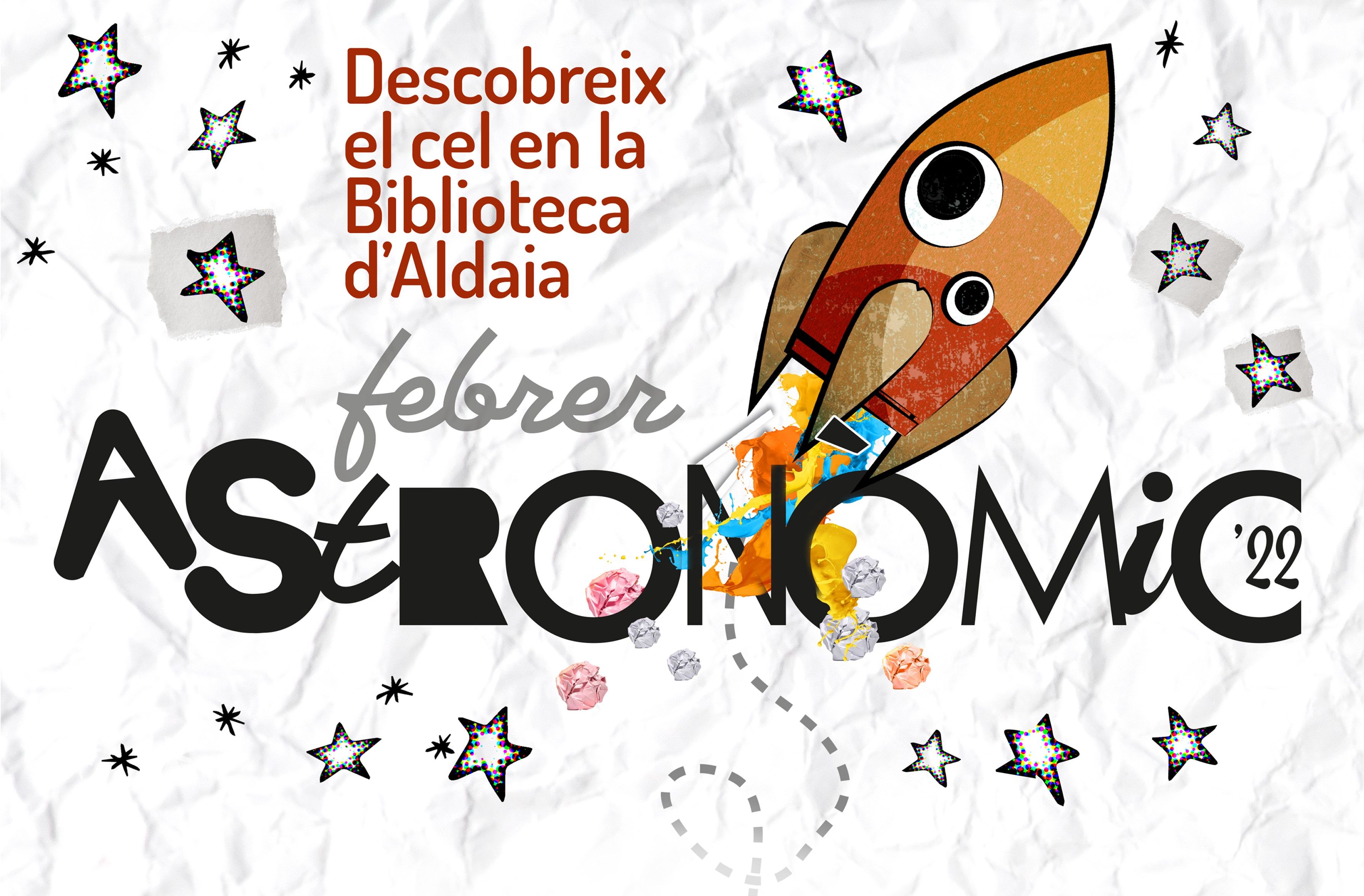 Cartell programa 'Febrer Astronòmic' de la Biblioteca municipal d'Aldaia