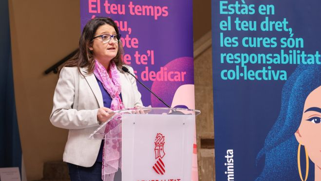 La vicepresidenta Mónica Oltra en la presentación de la campaña del 8M 2022