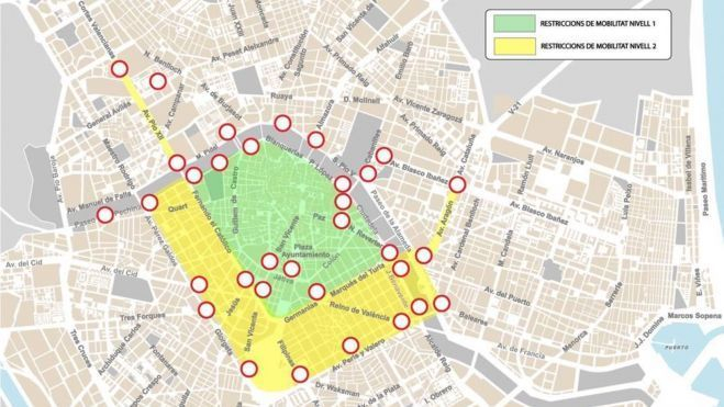 Mapa con las calles cortadas para las Fallas de València 2022