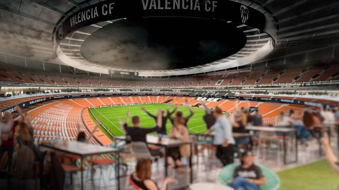 Recreación del nuevo Mestalla y del pabellón anexo. Imagen del Valencia CF