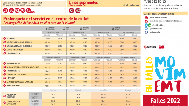 Reforç de l'EMT per a les Falles 2022 de València Reforç de l'EMT per a les Falles 2022 de València