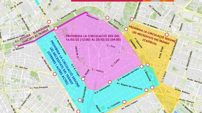 Calles cortadas en el centro de València por las Fallas 2022 Calles cortadas en el centro de València por las Fallas 2022