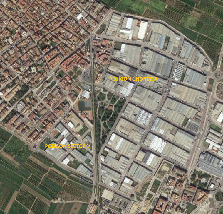 Vista aérea de la zona industrial de Rafelbunyol