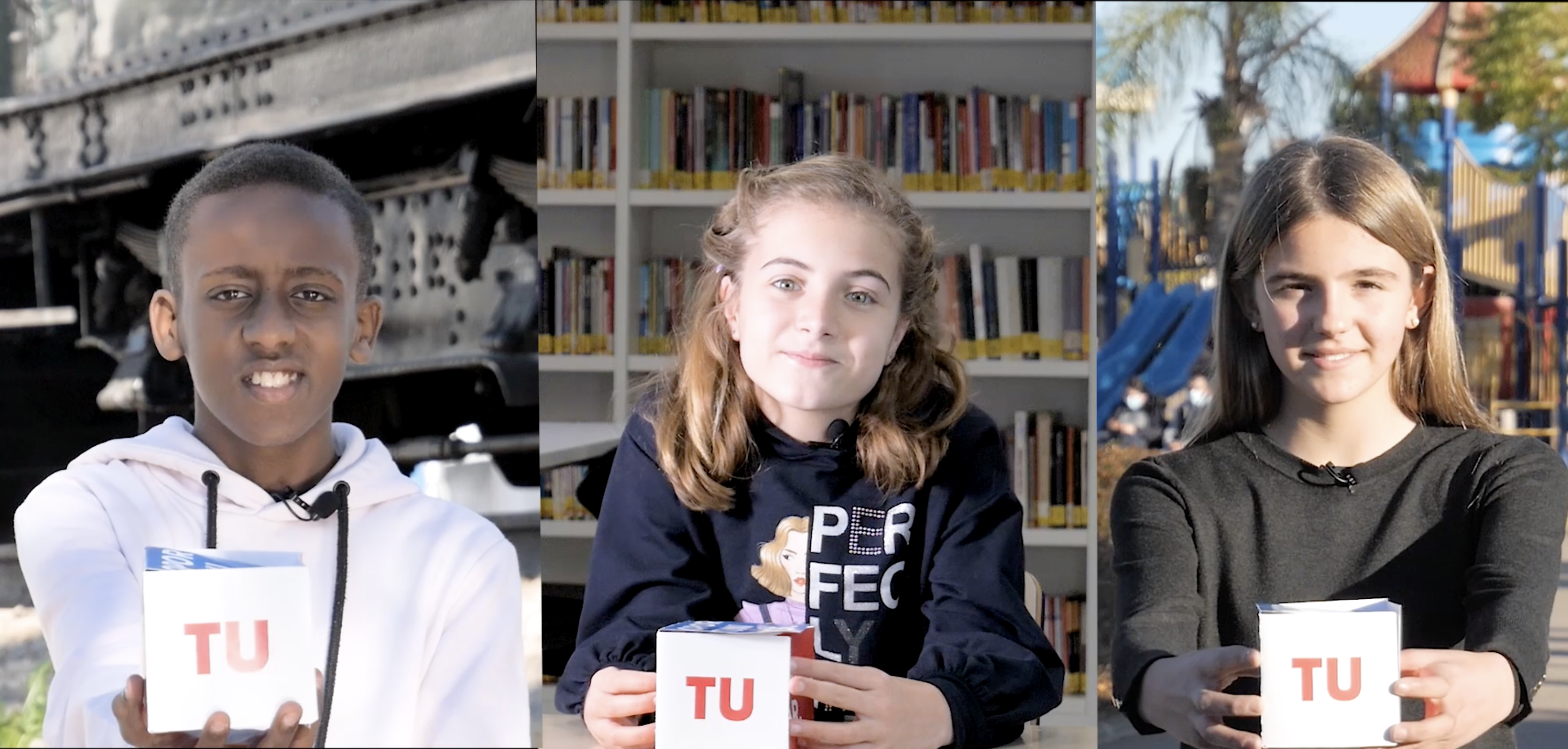 Daniela, Isaac y Sofía, niños de Rafelbunyol participantes en la nueva campaña de la localidad