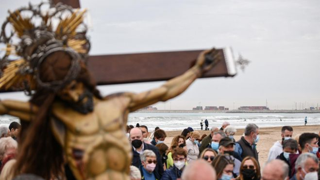 Imatge del Crist en un dels actes del Divendres Sant de la Setmana Santa Marinera, a València