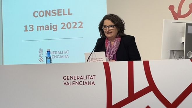 La vicepresidenta Mónica Oltra en la roda de premsa després del ple del Consell del 13 de maig de 2022