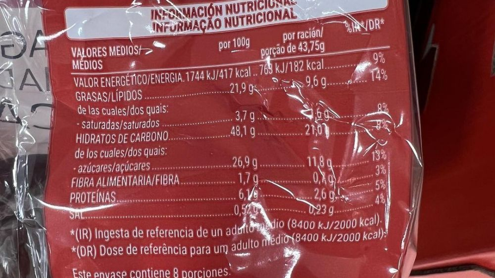 Valor nutricional de las magdalenes al cacao