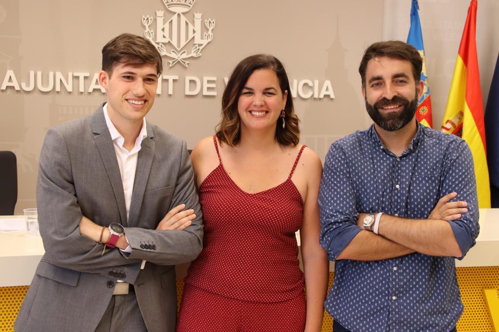 Los concejales del Ayuntamiento de València Javier Mateo, Sandra Gómez y Borja Sanjuán