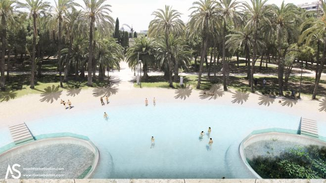 Piscina al jardí del Túria de València Piscina al jardí del Túria de València