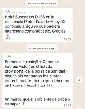 Whatsapp d'una infermera valenciana