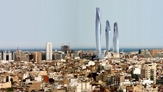 Projecció de les torres de Calatrava a la ciutat de València