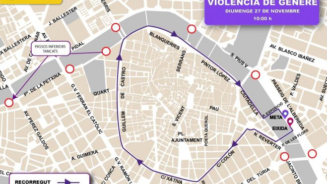 Itinerario de la marcha contra la violencia género de València
