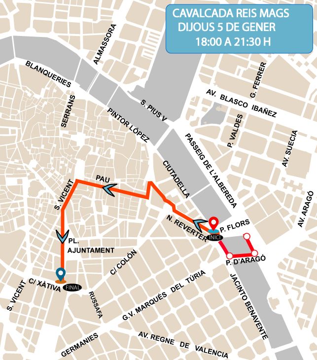 Itinerario Cabalgata de Reyes 2023 de València