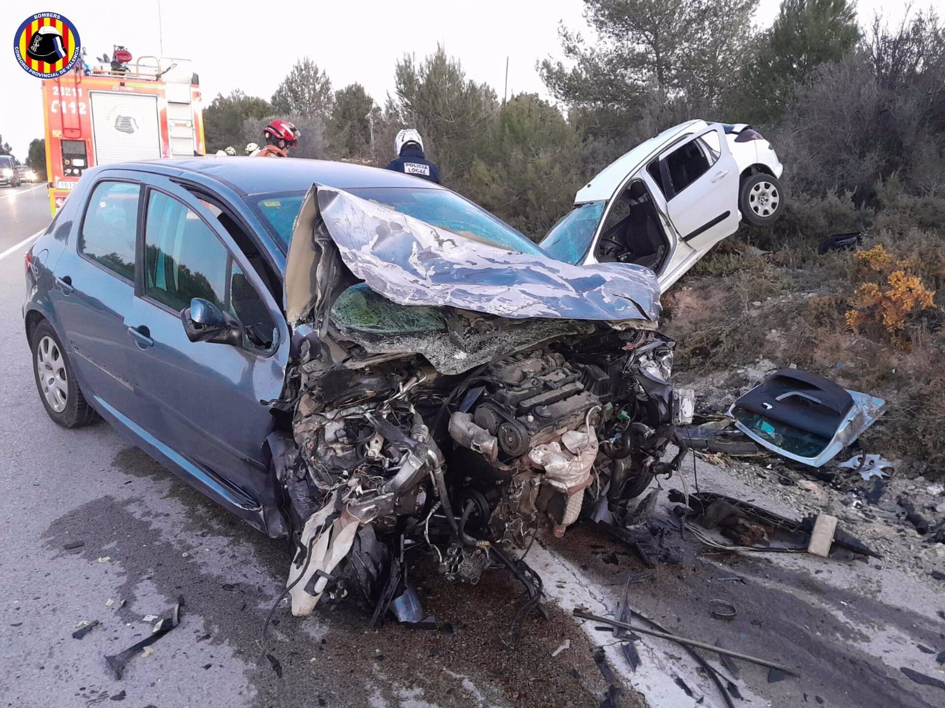 Vehículos accidentados en el siniestro entre Manises y Riba roja del Túria