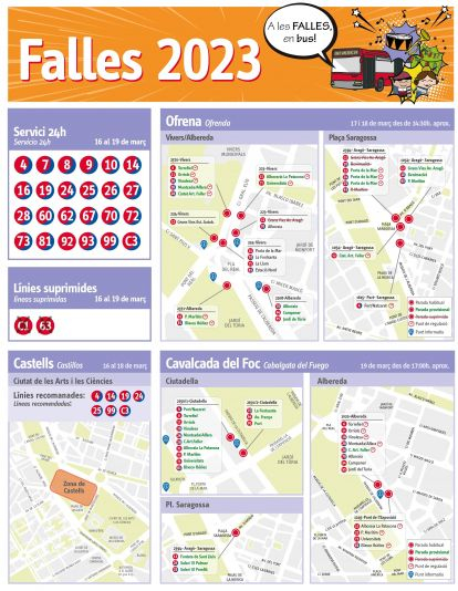 Dispositivo de la EMT de València durante las Fallas 2023