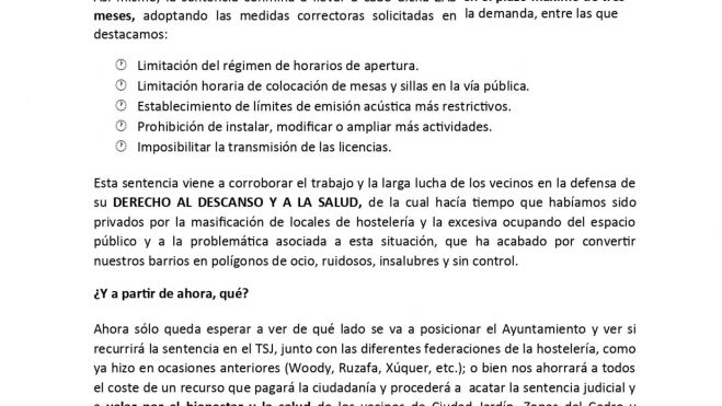 Imagen del comunicado oficial de la asociación de vecinos. Cogida del Facebook oficial de la asociación Imagen del comunicado oficial de la asociación de vecinos. Cogida del Facebook oficial de la asociación