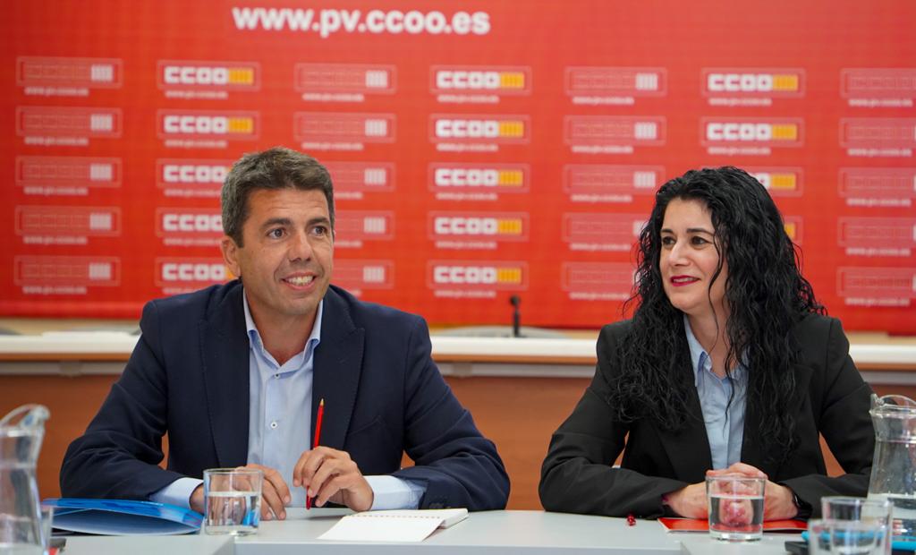 Reunió entre el candidat del PP a la Generalitat, Carlos Mazón, i la secretària general de CCOO, Ana García