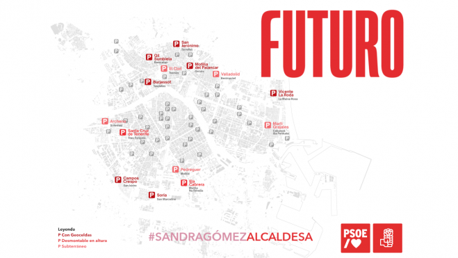 Mapa de los aparcamientos propuestos por el PSPV-PSOE