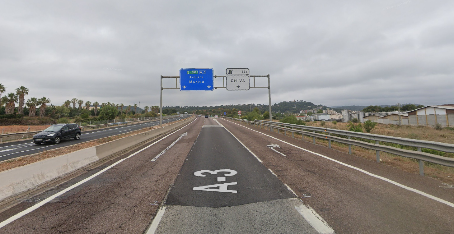 Autovía A-3 a la altura de Chiva, tramo que se cortará por obras