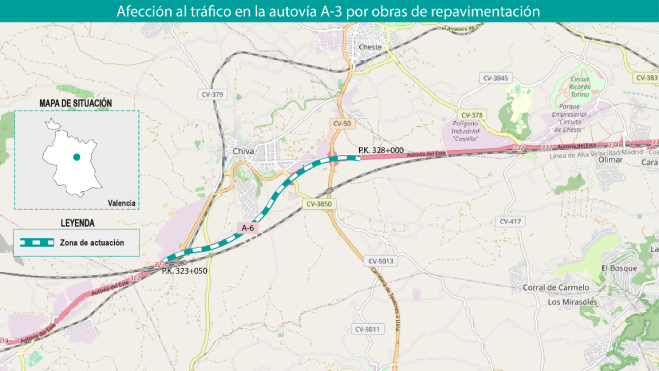 Tramo de la A-3 afectado por los cortes de tráfico Tramo de la A-3 afectado por los cortes de tráfico