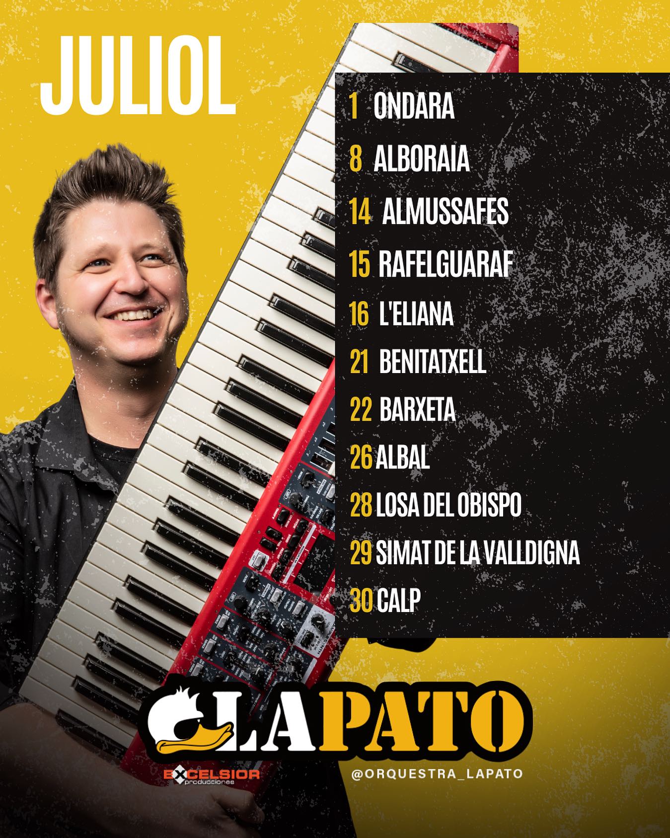 Cartel del mes de julio de la orquesta La Pato Cartel del mes de julio de la orquesta La Pato