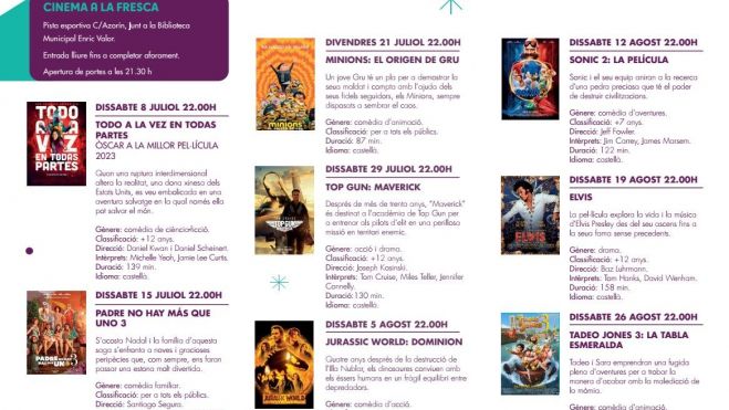 Programació cine a la fresca Quart de Poblet