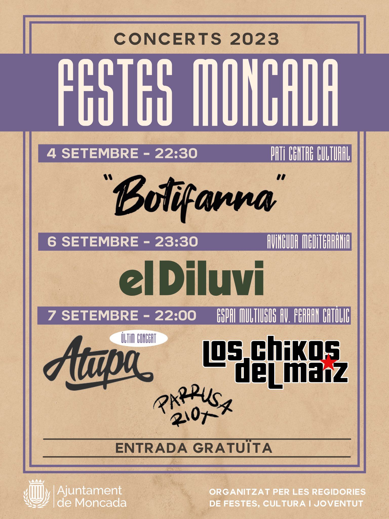 Cartel conciertos de Festes de Moncada 2023