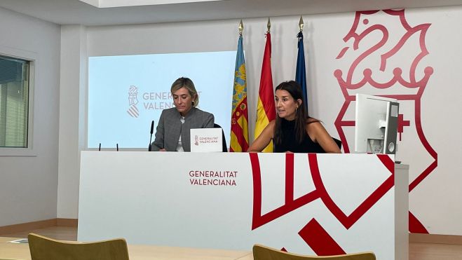 La portavoz del Consell, Ruth Merino, y la consellera de Justicia, Elisa Núñez, en rueda de prensa