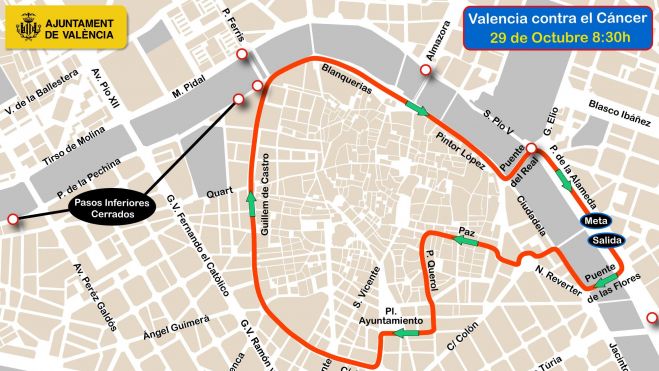 Cortes de calles en València por la carrera contra el cáncer