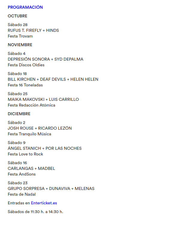 Programación de los conciertos