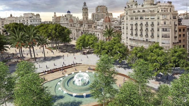Así sería la plaza del Ayuntamiento de València con el proyecto 'Re-natura' Así sería la plaza del Ayuntamiento de València con el proyecto 'Re-natura'