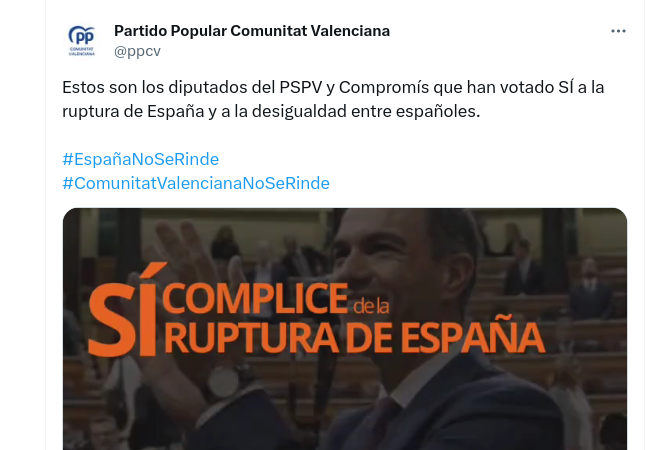 Vídeo del PP que assenyala als diputats valencians que van votar a favor en la investidura de Pedro Sánchez