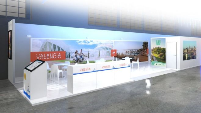 Simulación virtual de cómo será el stand promocional de València en Fitur 2024