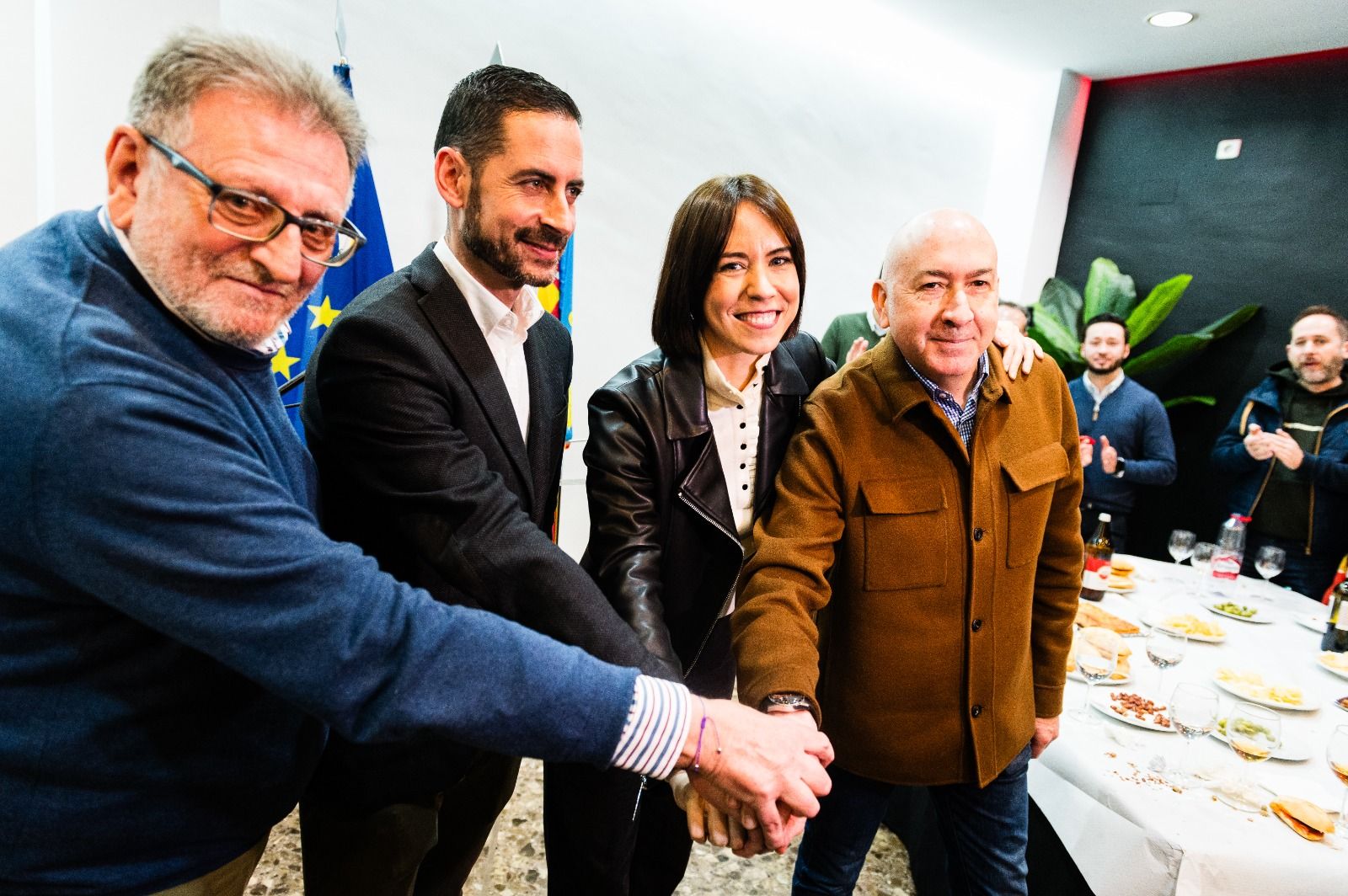 Diana Morant, Carlos Fernández Bielsa, Alejandro Soler y Jesús Ros, durante el 'Acord de Torrent'