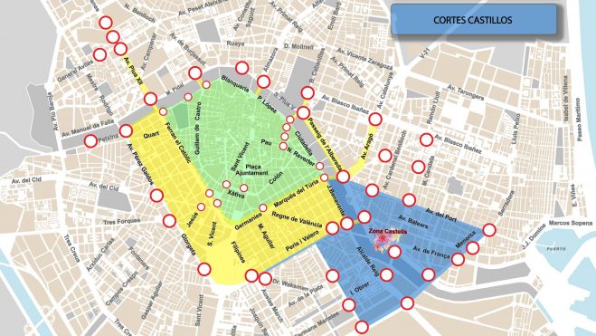 Cortes de tráfico en València durante las Fallas 2024