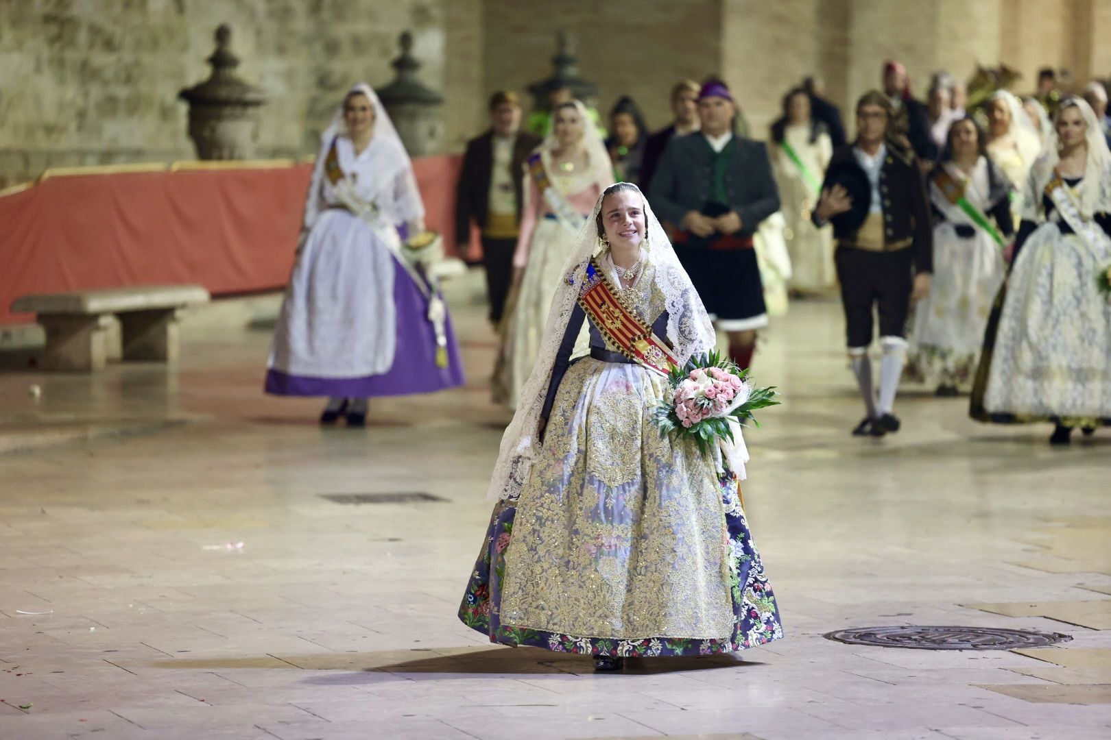 La Fallera Mayor Infantil Marina García, en la Ofrenda de València el 17 de marzo de 2024 (JCF)
