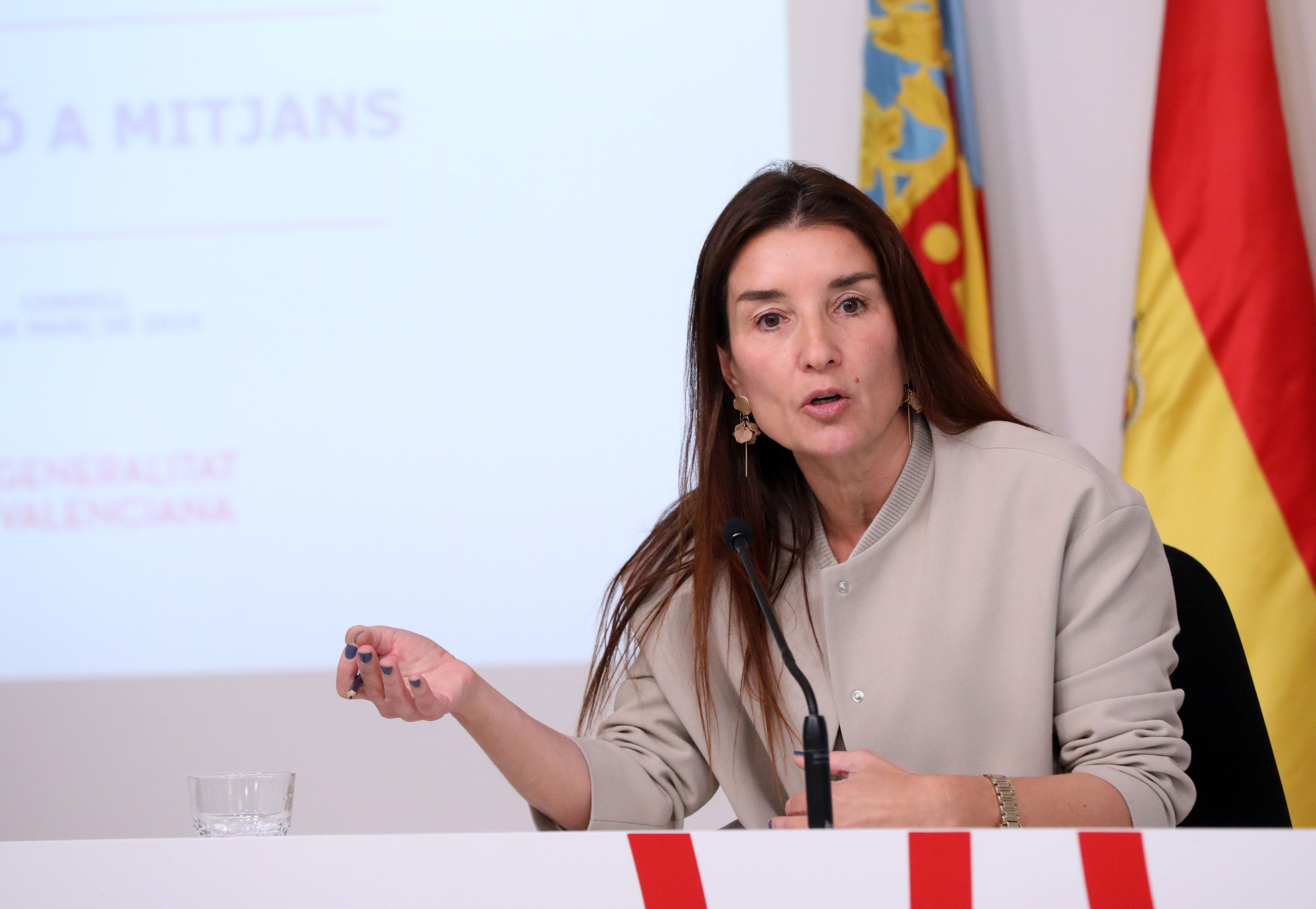 Ruth Merino, portavoz del Consell y titular de Hacienda, Economía y Administración Pública durante la rueda de prensa de hoy