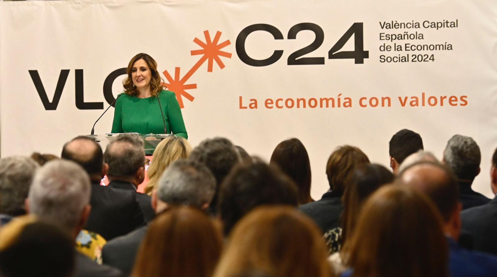 La alcaldesa María José Catalá durante su intervención en la presentación de València como 'Capital Española de la Economía Social'