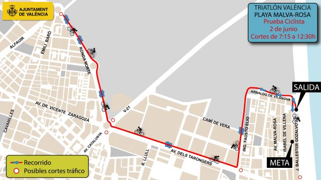 Mapa del Triatlón Malva-rosa de Valencia